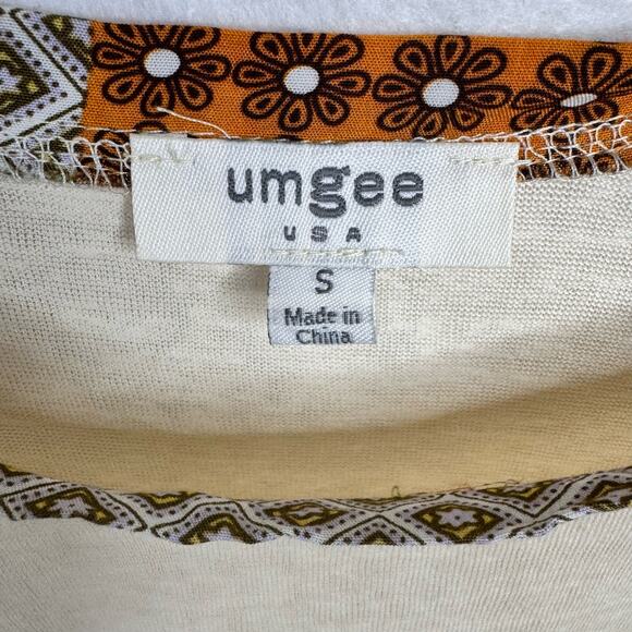 Umgee Mixed Print Balloon Sleeve Babydoll Blouse Top Boho Lightweight Size Small - Picture 8 of 9